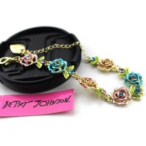 Betsey Johnson crystals,  roses, enamel sweet Golden Chain Bracelet